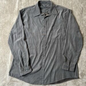 Alfani Mens Faux Suede Button Down Shirt Brown Lined Long Sleeve Pocket *READ